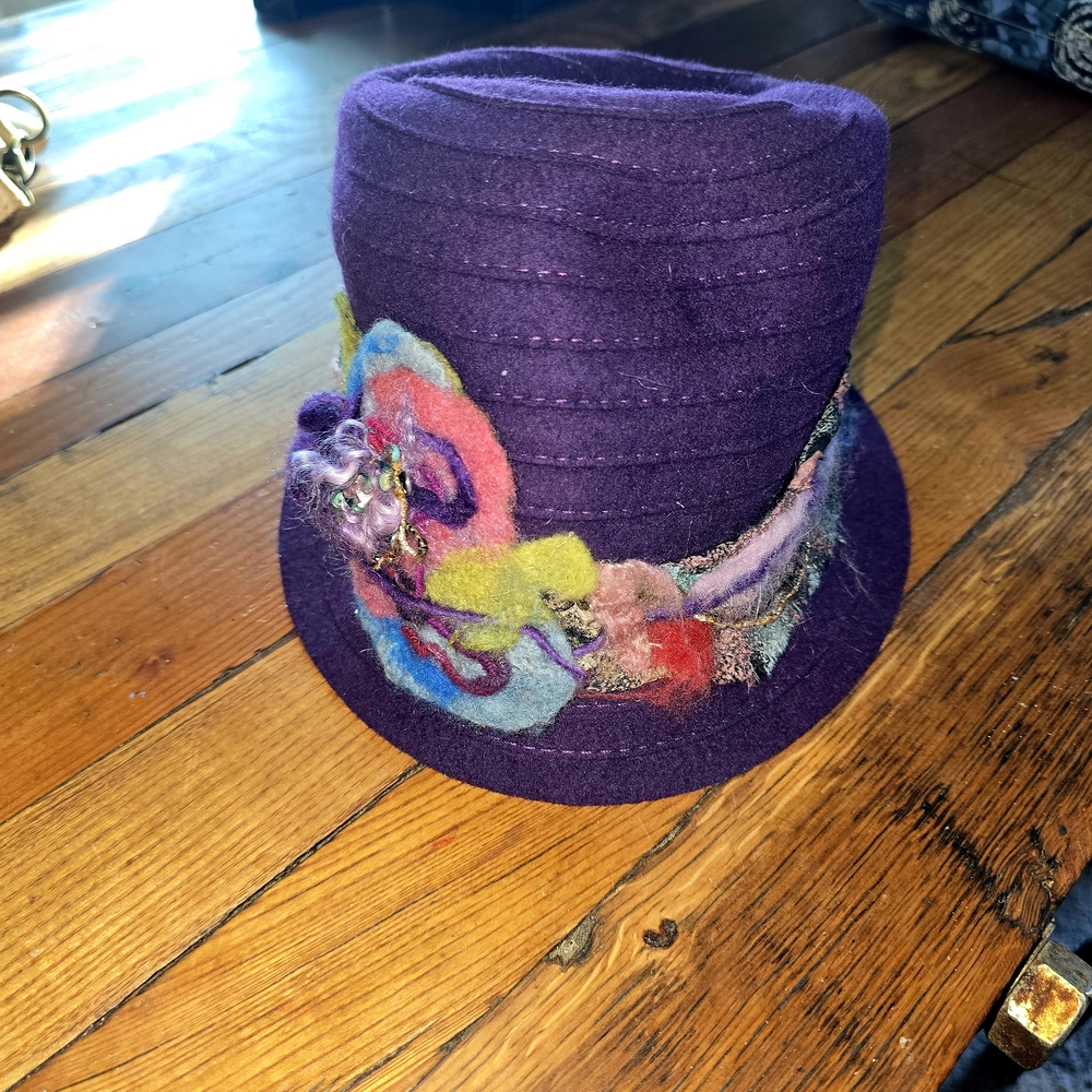 Purple Felt Hat with Colorful Felt Accents